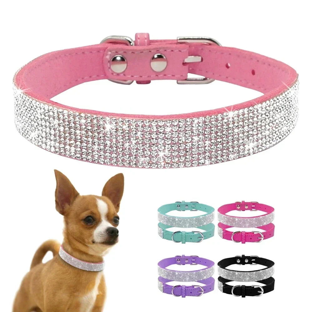 Suede Fiber Crystal Dog Collar Comfortable - ProPawPet.com