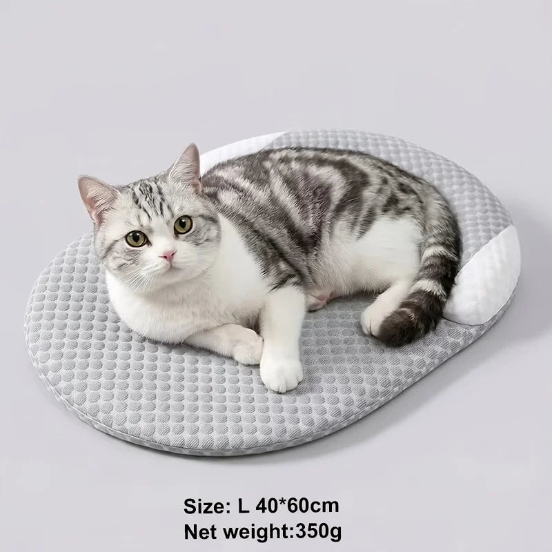 Breathable Cooling Dog Bed Summer Ice Silk Cat Pad Oval Pet Nest – 4 Colors