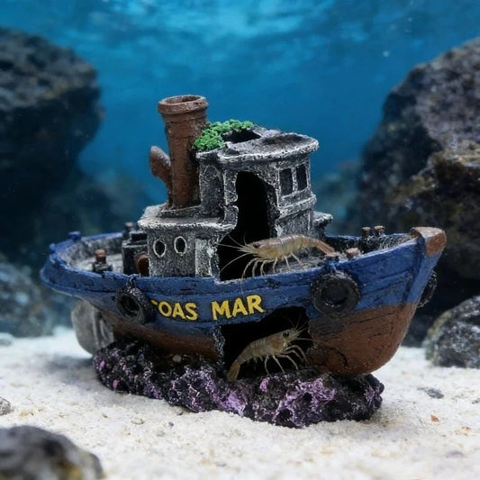 Resin Sunken Pirate Ship Aquarium Ornament, - ProPawPet.com