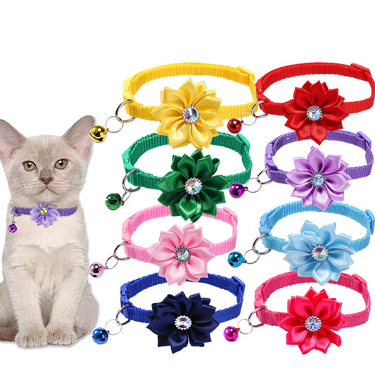 Floral Bow Pet Collar with Bell - Cute Cat - ProPawPet.com