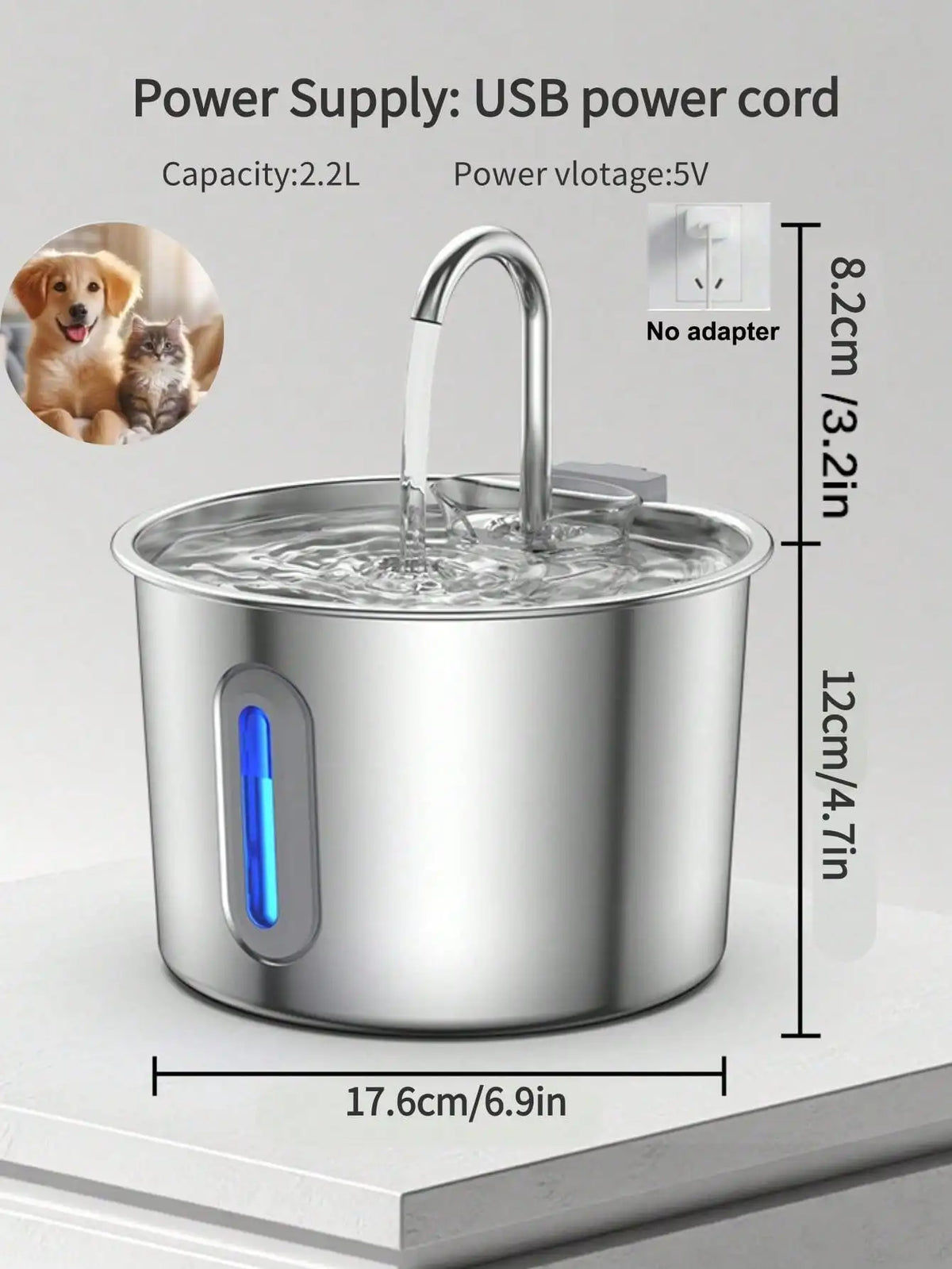 2.2L/74oz Stainless Steel Cat Water Fountain - ProPawPet.com
