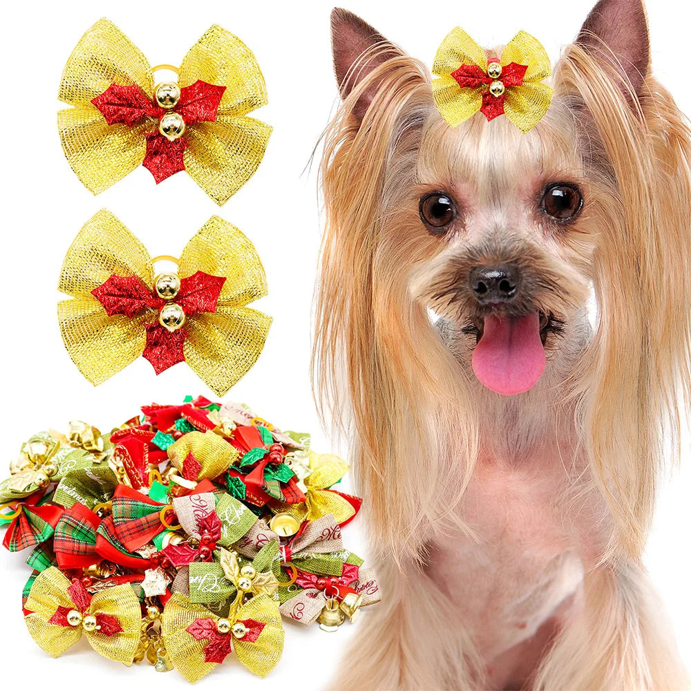 10PCS Christmas Dog Bows Handmade Grooming - ProPawPet.com