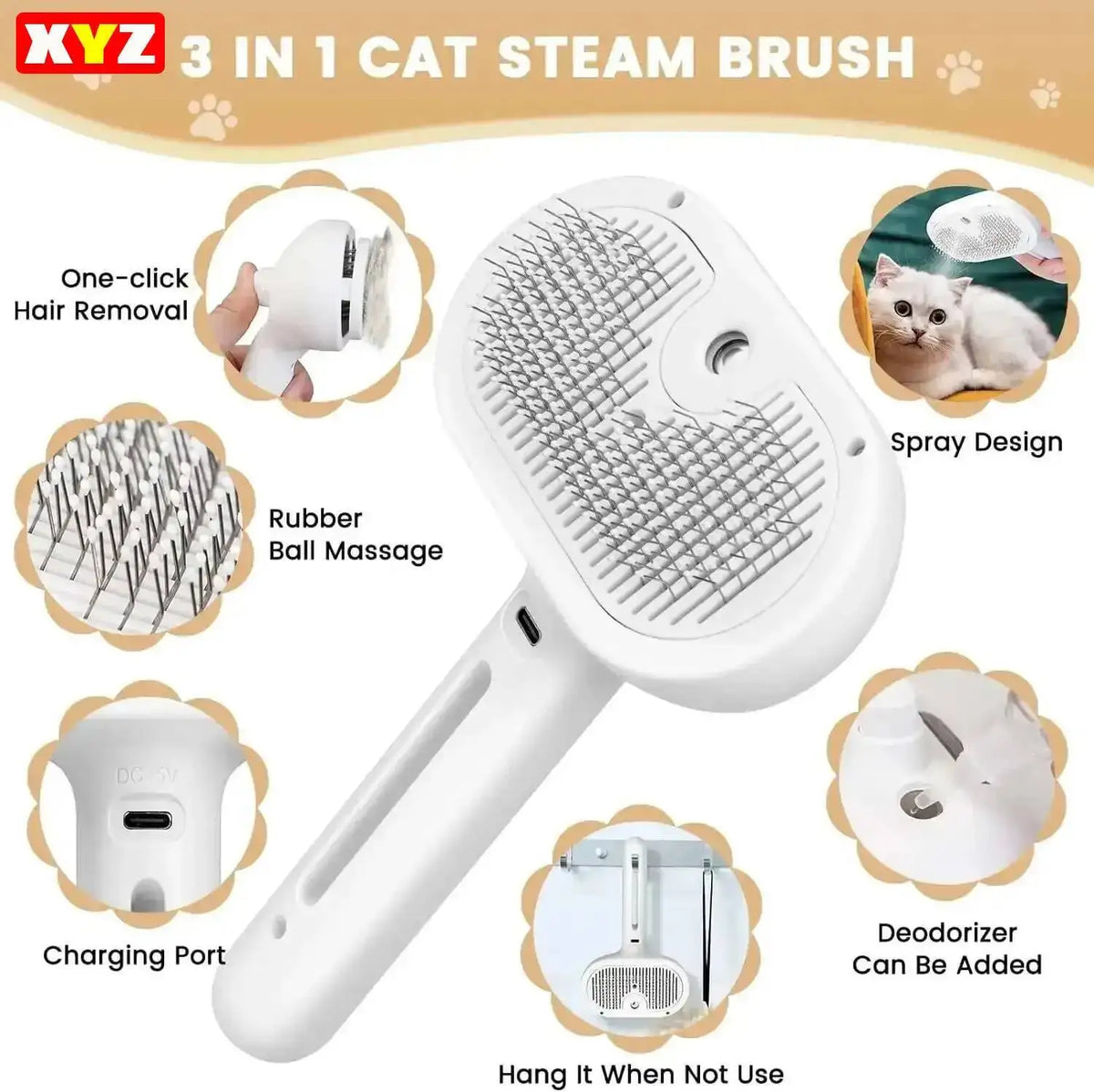 Steamy Dog Brush Electric Spray Cat Hair - ProPawPet.com