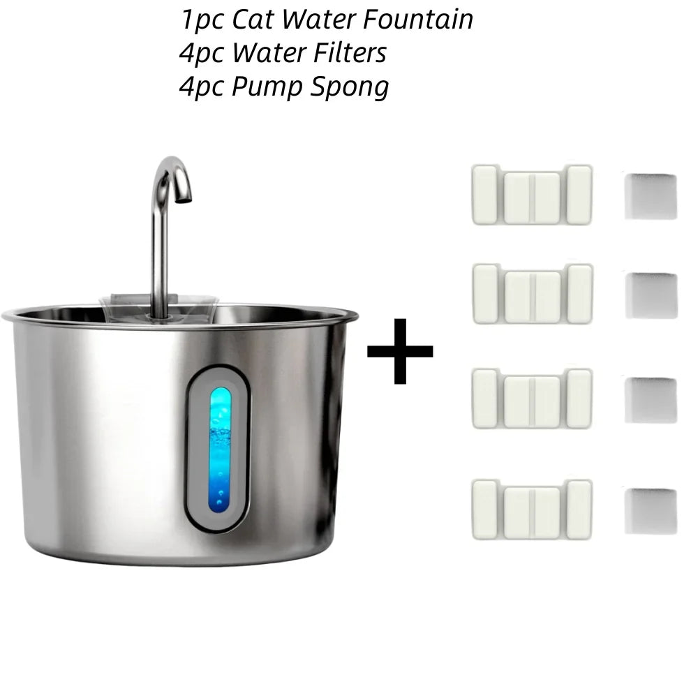 Oyes 2.2l Round Automatic Cat Water Fountain, Stainless Steel