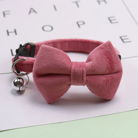 Velvet Cat Collar Solid Color Bowknot Puppy - ProPawPet.com