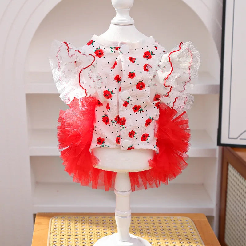 New Floral Lace Cat Dog Dress with Leash, - ProPawPet.com