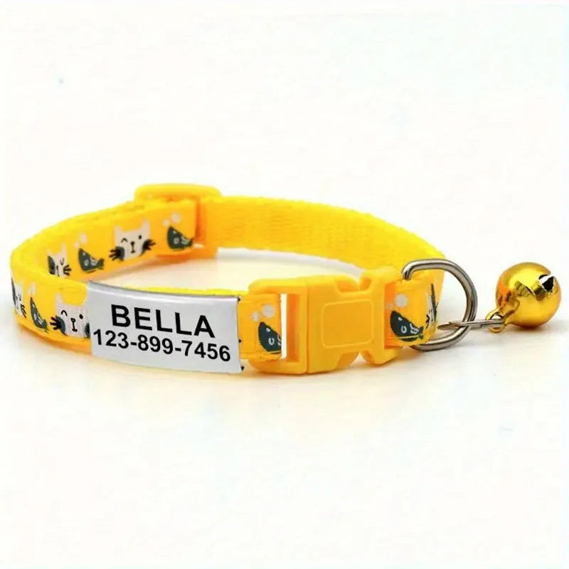 Personalized Cat Collar with Bell Buckle Customized Nametag – 6 Colors