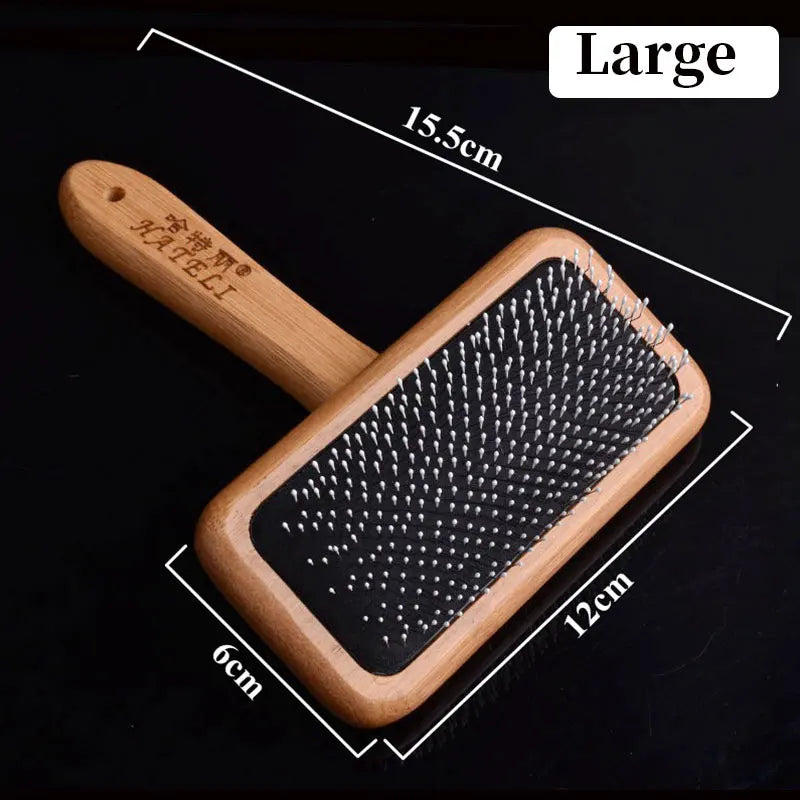 Pet Comb Natural Bamboo Handle Stainless Steel Hair Grooming Brush – 6 Colors