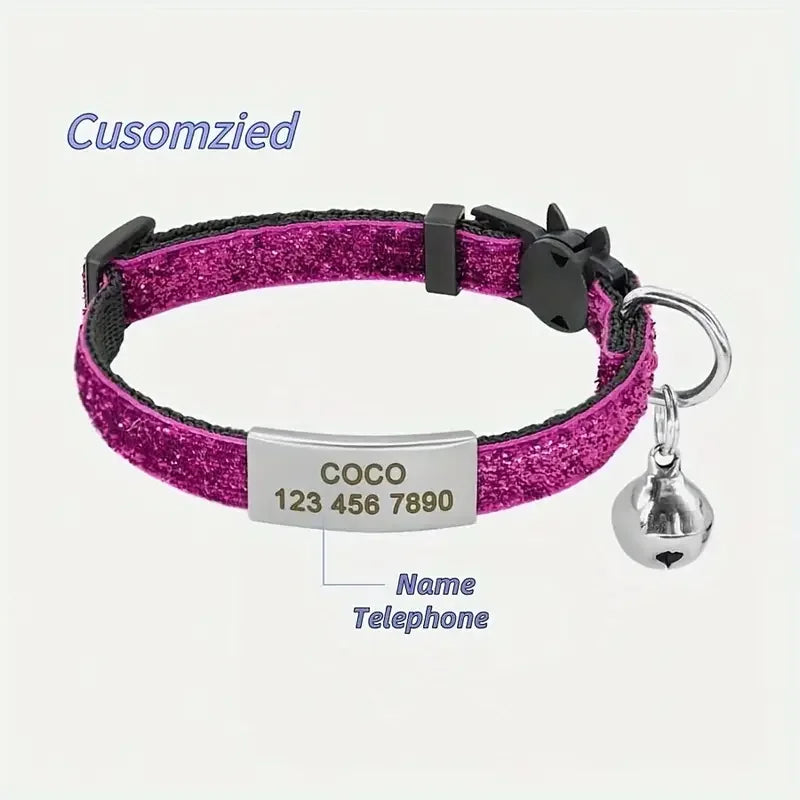 Adjustable Free Engraving Glitter Cat Safety Buckle Collar – Cat Collars