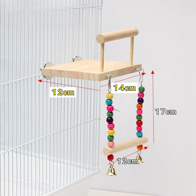 Wooden Bird Perch Platform Stand Parrot Swing