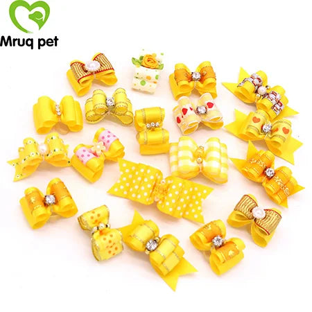 Dog Cute Hair Bows with Rhinestone Flowers Ribbon – Dog Supplies