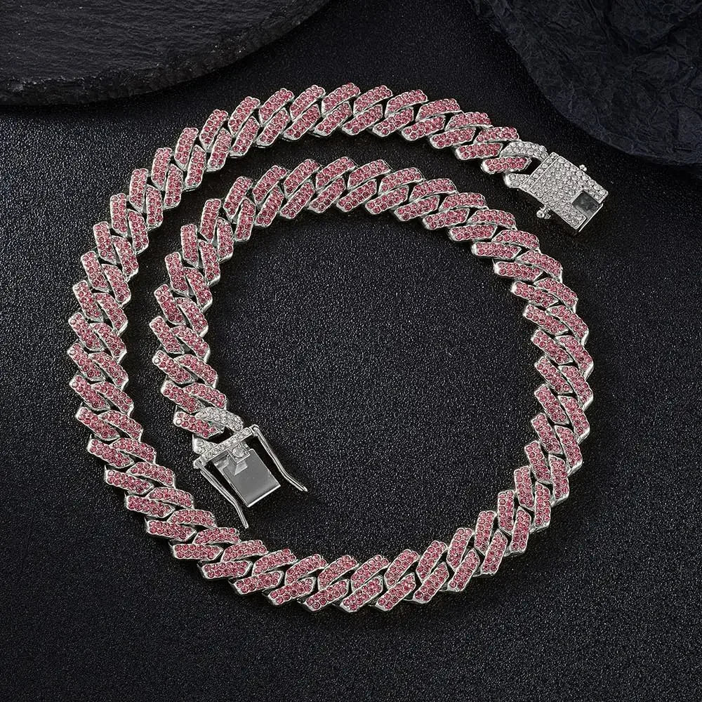 14mm Pink Blue Lab Diamond Dog Cuban Chain - ProPawPet.com