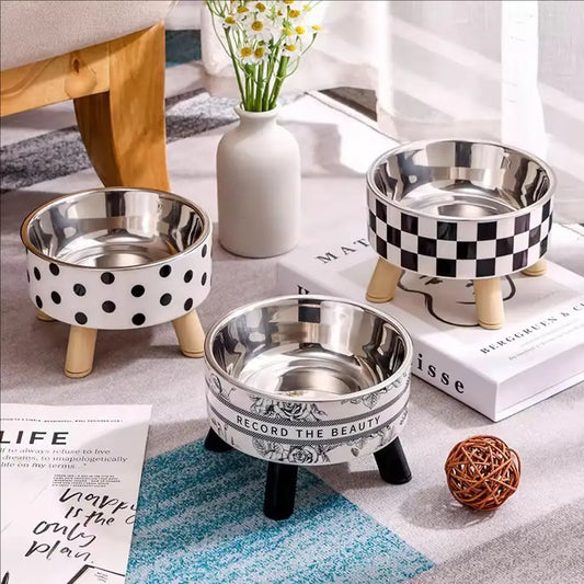 Stainless Steel Elevated Pet Bowls - Cat & Dog Food Water
