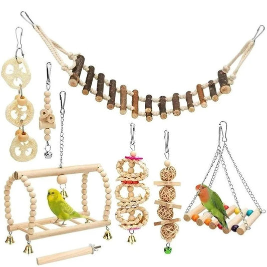 8PCS Set Combination Parrot Bird Toys Wood - ProPawPet.com