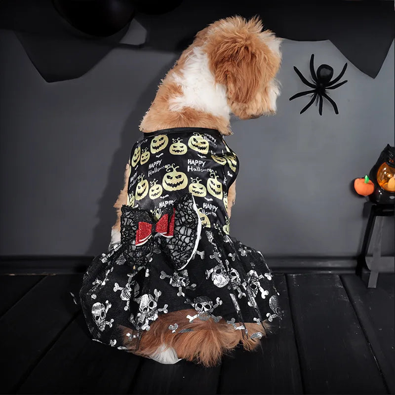 Cute Pet Halloween Ghost Pumpkin Skirt Dress - ProPawPet.com