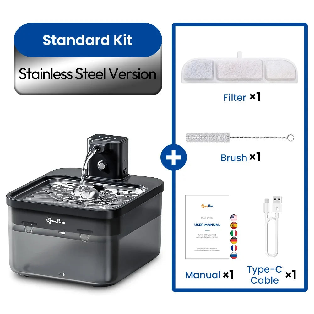 Downypaws 2.5l Automatic Stainless Steel Cat Water Fountain – Cat Supplies