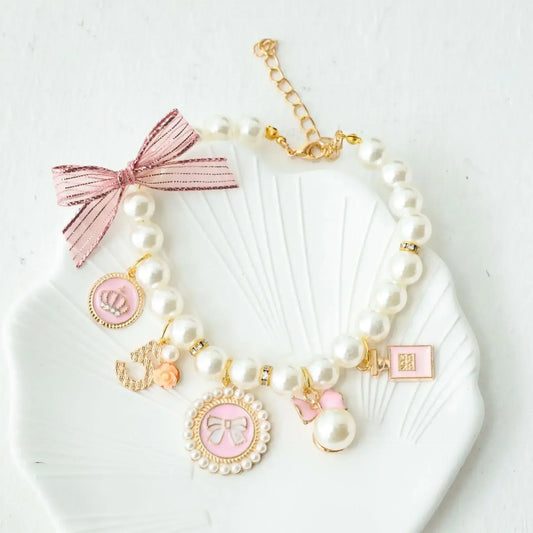 Pet Bow Pearl Collar Cat Jewelry Pendant - ProPawPet.com