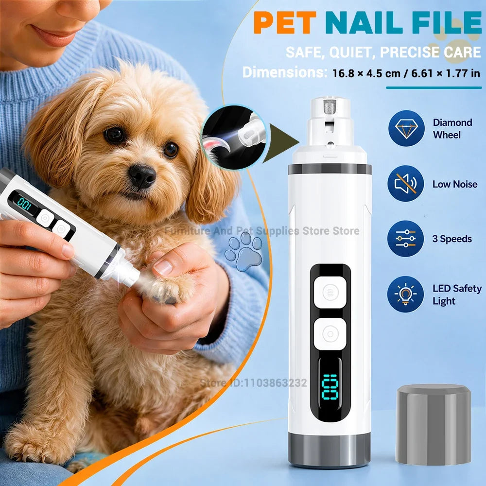 Electric Pet Nail Grinder with 3 Speed Settings LED Light
