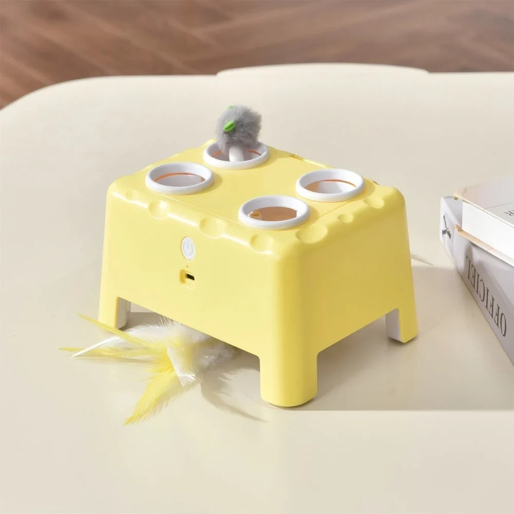 Whack a Mole Automatic Pop-up Rechargeable Feather Toy for Cats