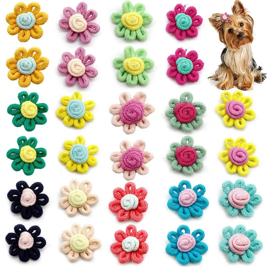 50/100pcs Cute Flowers Doggy Hair Bows with - ProPawPet.com