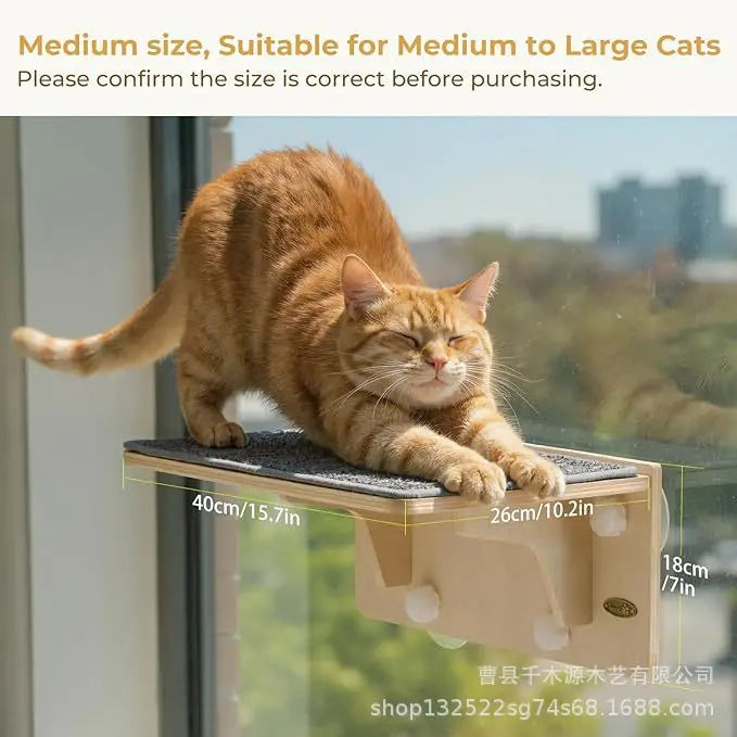 Wooden Cat Window Perch with Suction Cups for Birds