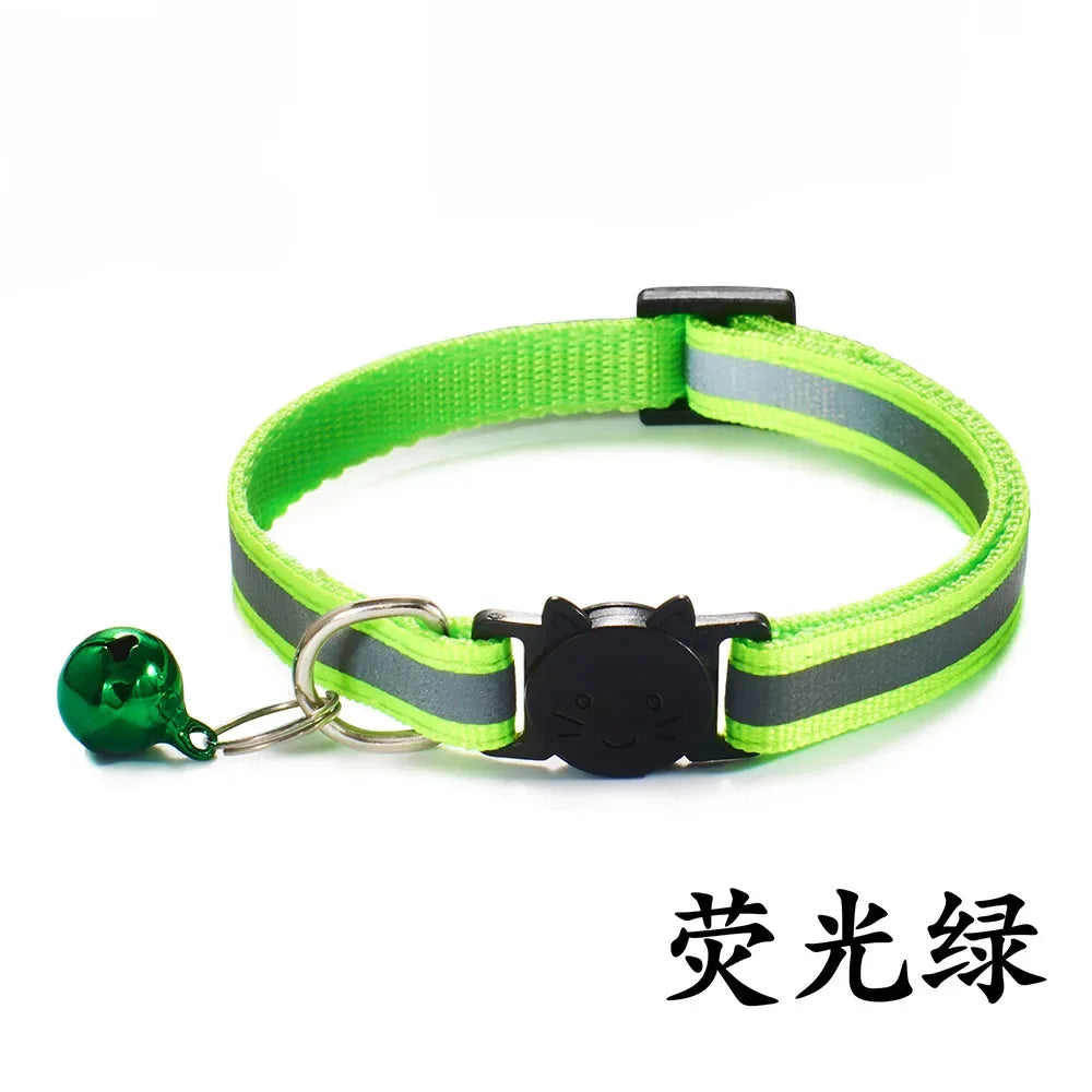 Adjustable Reflective Breakaway Cat Collars with Bells Safety Buckle – 12 Colors