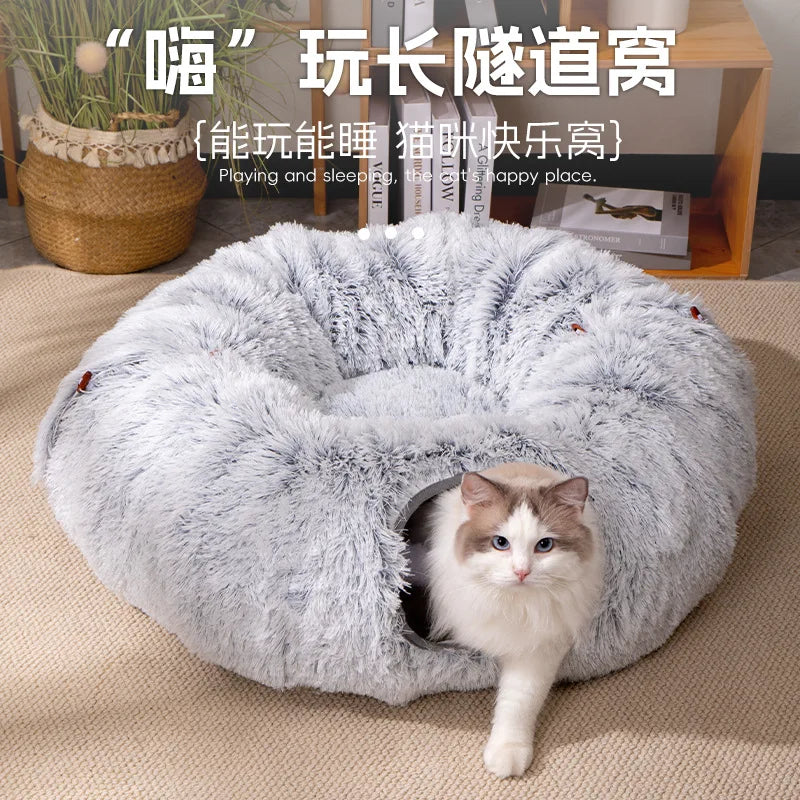 Foldable Fluffy Cat Bed Tunnel Toy for - ProPawPet.com