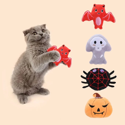 Interactive Pet Halloween Bat Spider Shaped Cat Catnip Toys, Durable
