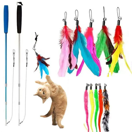 Retractable Cat Feather Bell Teaser Rod With - ProPawPet.com