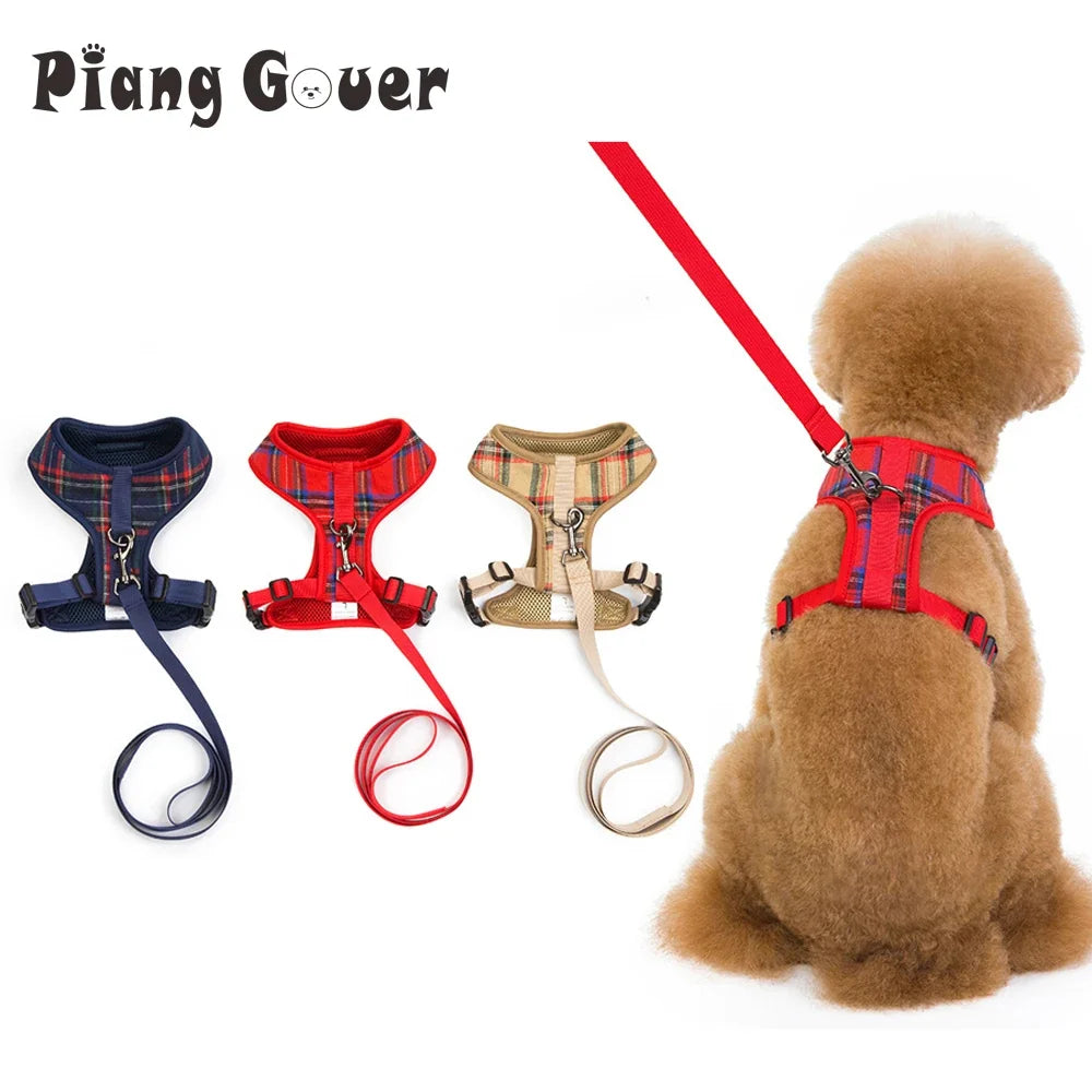 Plaid Pet Harness Leash Set for Small Dogs - ProPawPet.com