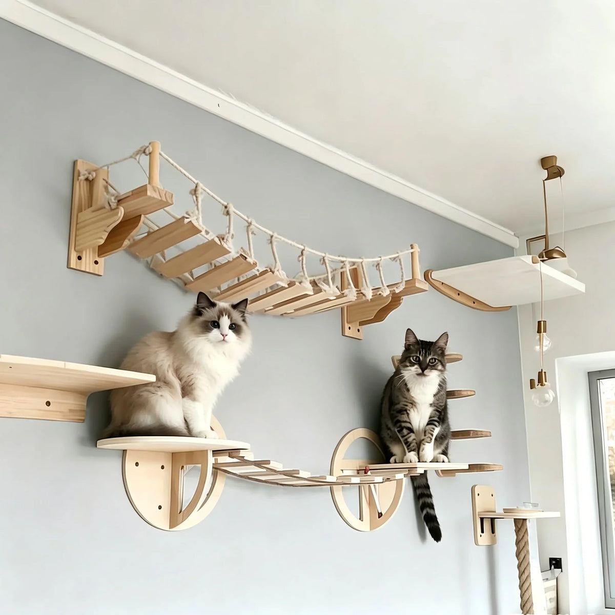 Wood 39.4in Wall-mounted Cat Roped Bridge for Indoor Steps