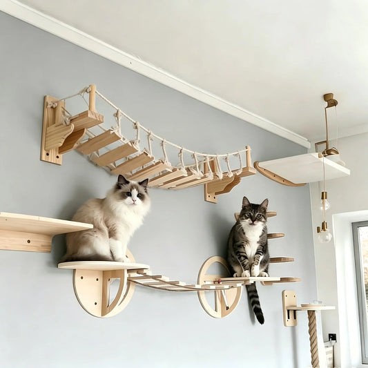 Wood 39.4in Wall-mounted Cat Roped Bridge for Indoor Steps