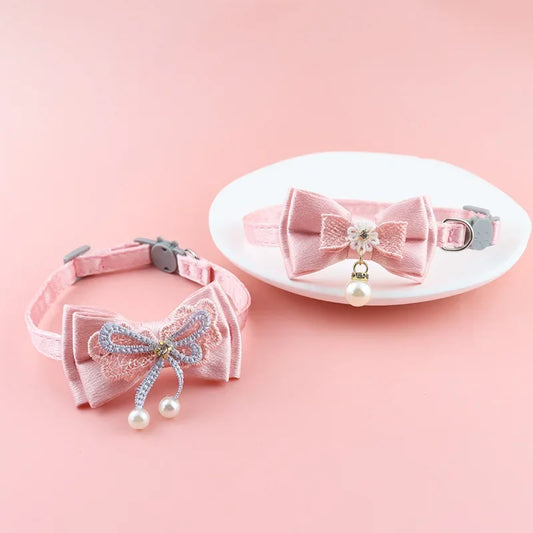 Pet Collar Pink Lace Bow Hanging Bead Cat - ProPawPet.com