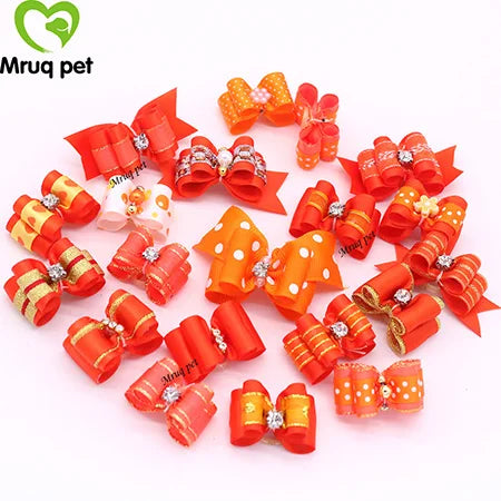 Dog Cute Hair Bows with Rhinestone Flowers Ribbon – Dog Supplies