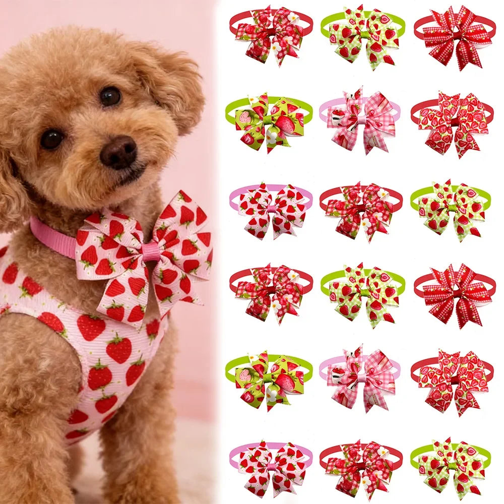 50/100pcs Dog Bow Tie Summer Strawberry - ProPawPet.com