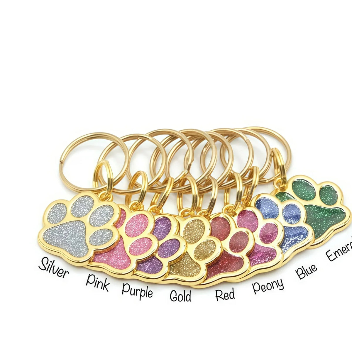 Personalized Glitter Gold Paw Print Pet ID - ProPawPet.com