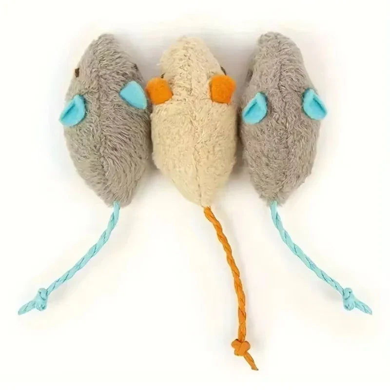 Durable 3 Interactive Plush Rat and Cat Toys for Small Pets