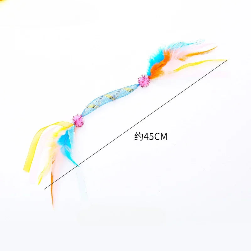 Interactive Cat Toys Colorful Hoses Feathers Teasing Sticks Bite Resistant