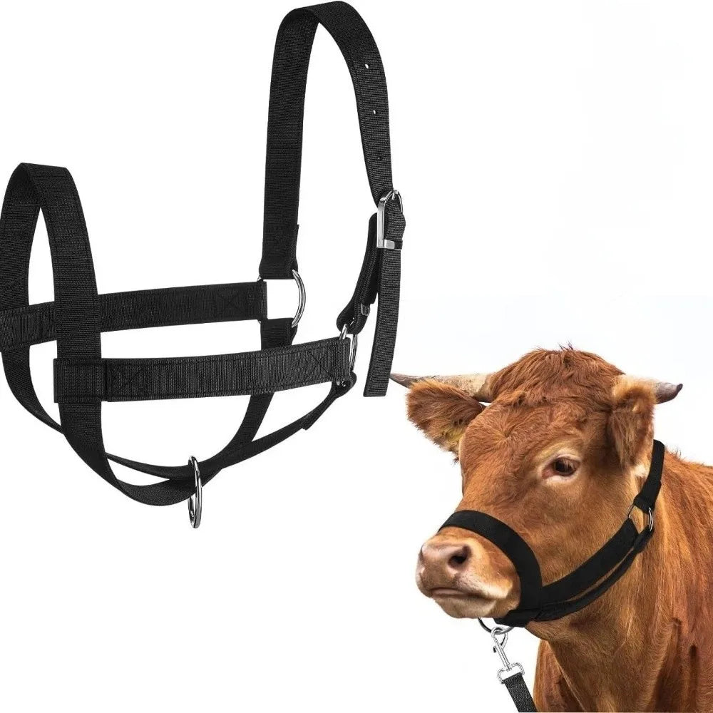Nylon Adjustable Cow Halter with Leash Heavy Duty Durable Calf for Horses