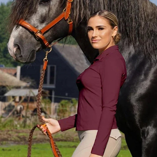 MXLLINA Burgundy Horse Riding T-Shirts Women - ProPawPet.com