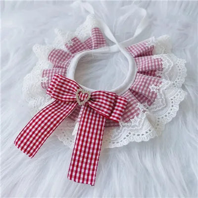 Plaid Dog Bow Bibs Collar Lace Scarf - ProPawPet.com
