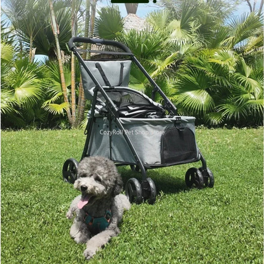 4 Wheels Foldable Pink Pet Stroller Storage - ProPawPet.com