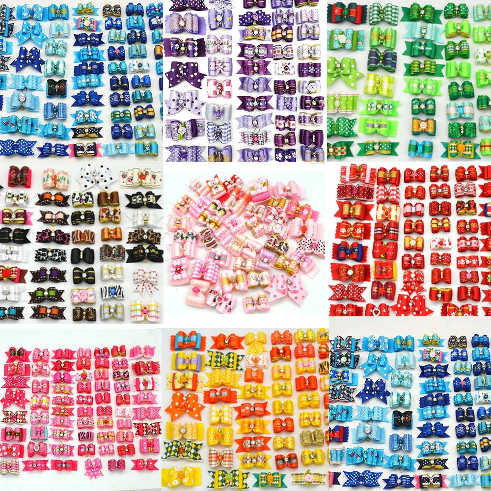 50/100pcs Handmade Pet Dog Bow Diamond Pearl - ProPawPet.com