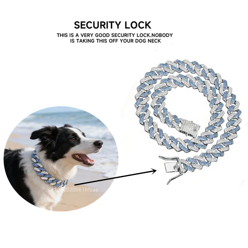 14mm Pink Blue Lab Diamond Dog Cuban Chain - ProPawPet.com