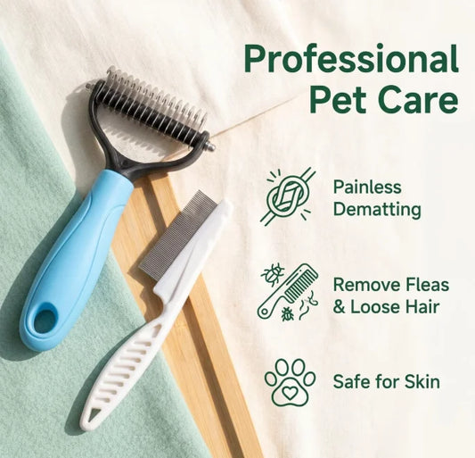 2in1 Pet Grooming Kit Dematting Flea Comb - ProPawPet.com