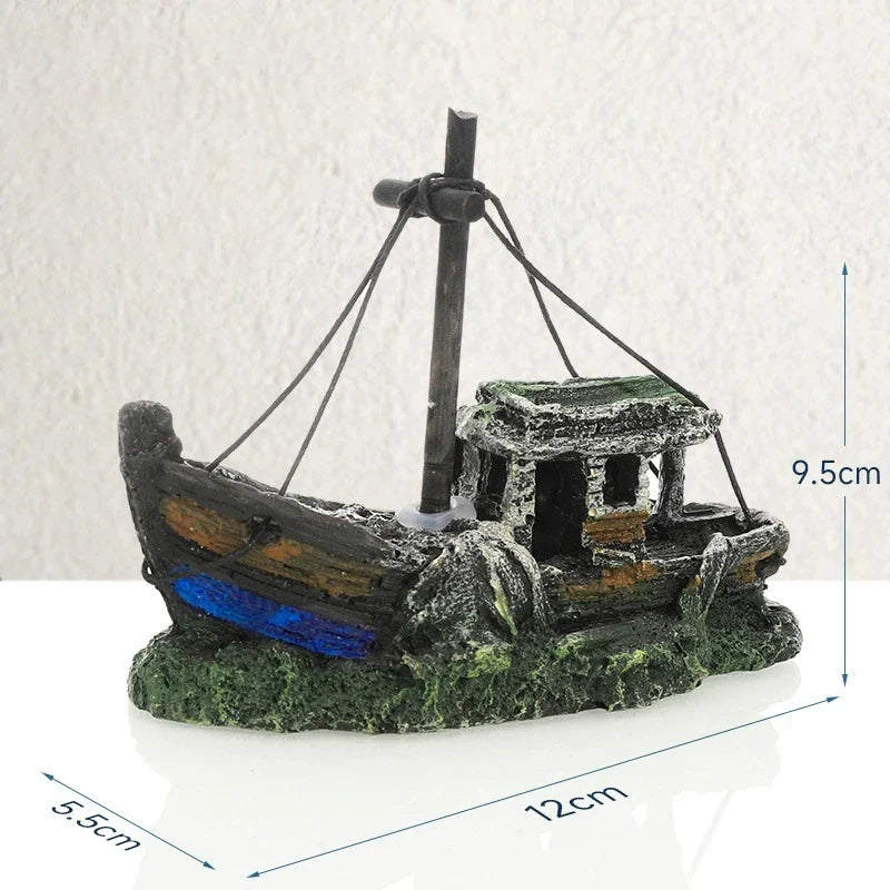 Retro Aquarium Fish Tank Landscape Wreck Ship Decoration – 3 Colors