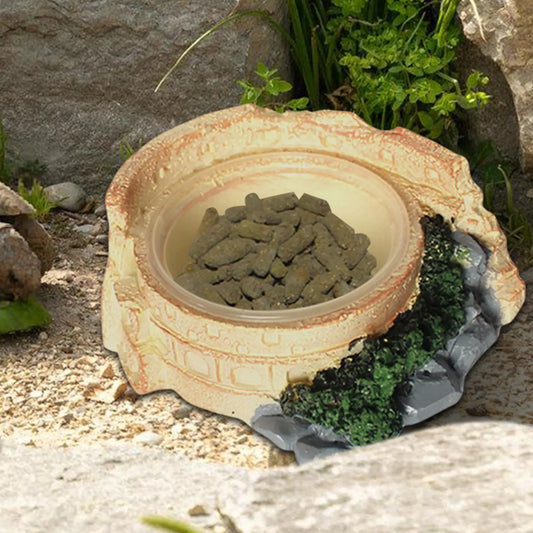 Resin Reptile Feeding Dish Tree Stump Shaped Food Water Bowl