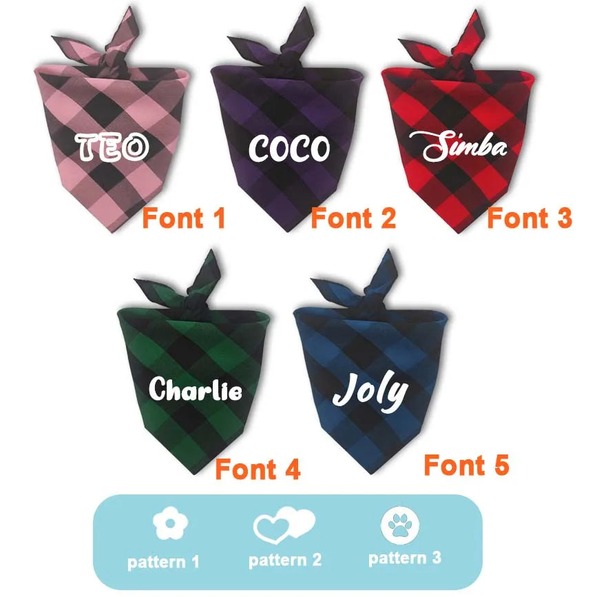 Custom Dog Pet Plaid Bandana Name ID - ProPawPet.com