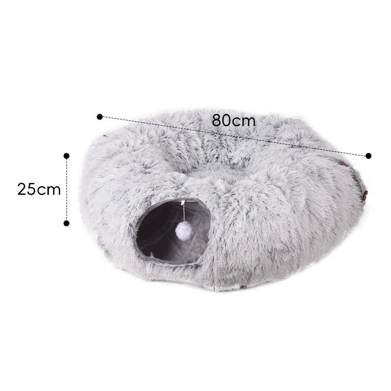 Foldable Fluffy Cat Bed Tunnel Toy for Winter Pet Supplies – Cat Supplies