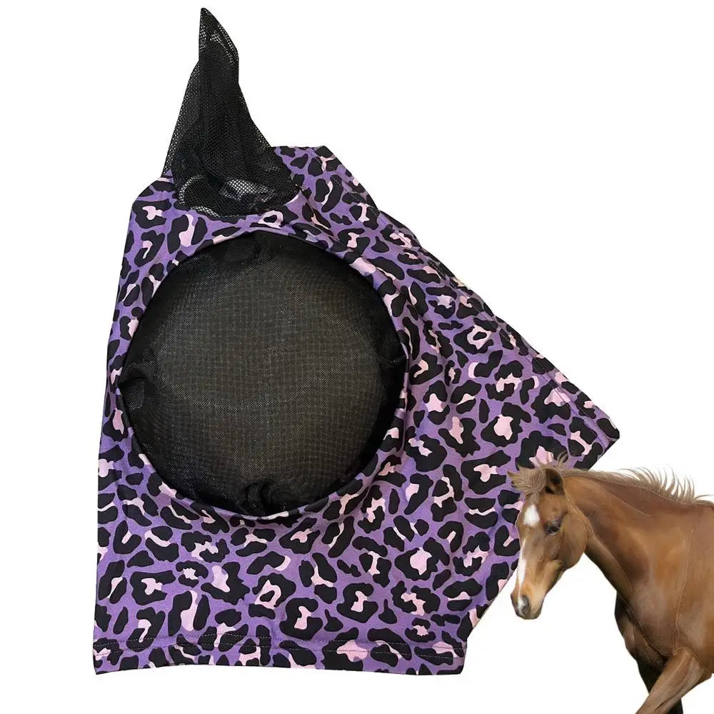 Breathable Horse Fly Face Cover Leopard Print Pattern Equestrian Supplies